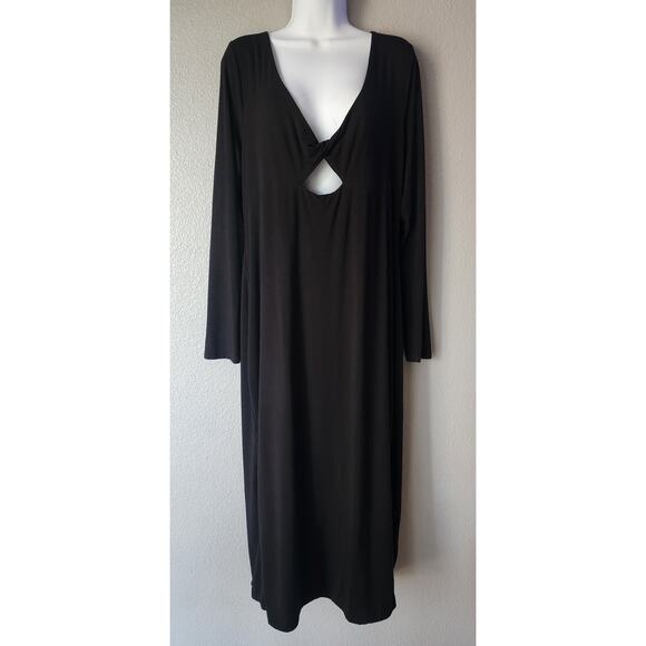 Good American Long Sleeve Twist Peek A Boo Stretchy Long Sleeve Midi Dress - Picture 2 of 6